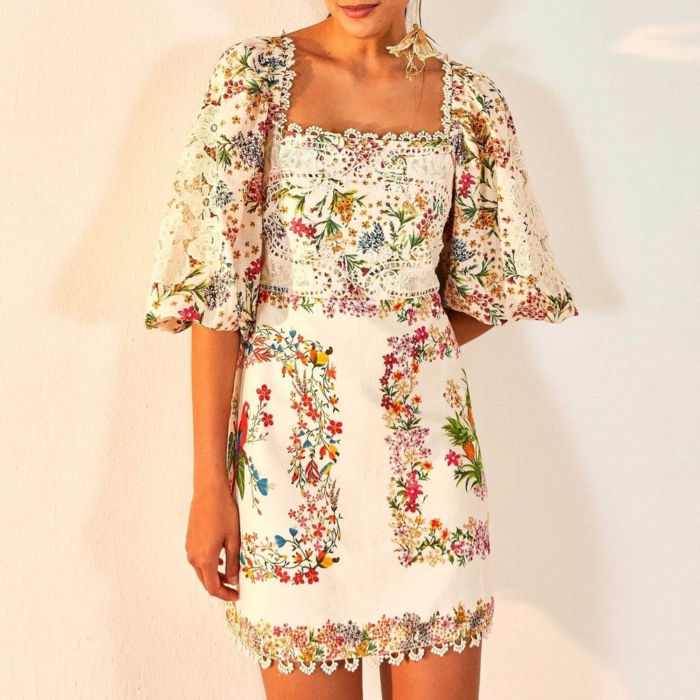 Farm Rio Delicate Forest Scarves Mini Dress Sz M